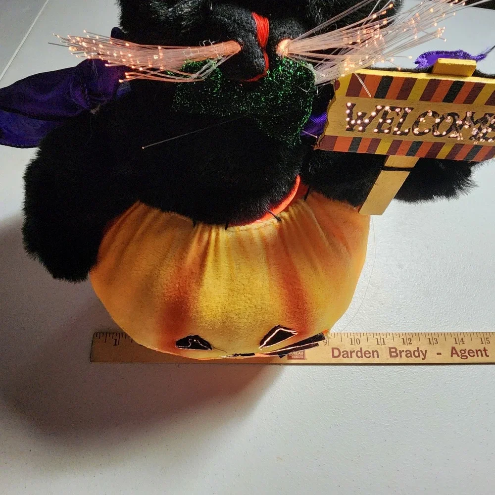 VTG Fiber Optic Halloween Black Cat Pumpkin Welcome Sign Light Up Decor 14 inch